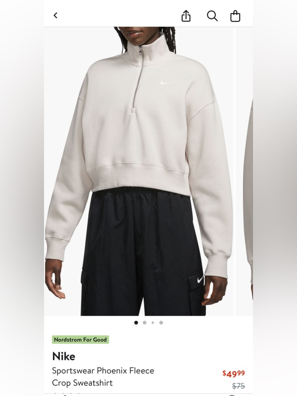 Nike Cropped Half-Zip Sweatshirt in Beige